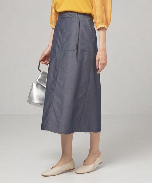 closet story（クローゼットストーリー）の「＜closet story（クローゼットストーリー）＞ デニムライク ウエストベルト ロングスカート -ウォッシャブル-（スカート・レディース・ネイビー/オリーブ・FREE）」の4枚目の写真