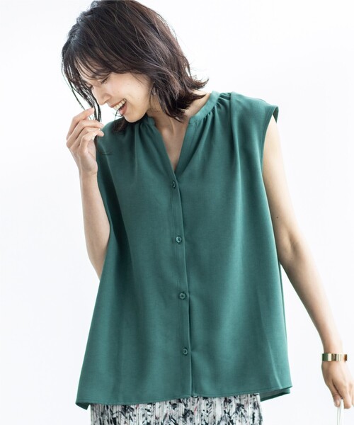 THE SHOP TK (ザ ショップ ティーケー )の「◆【イージーケア】麻調ノースリーブブラウス(シャツ/ブラウス・レディース・ブラック/オフホワイト/カーキ/イエロー/グリーン・12/13)」の4枚目の写真