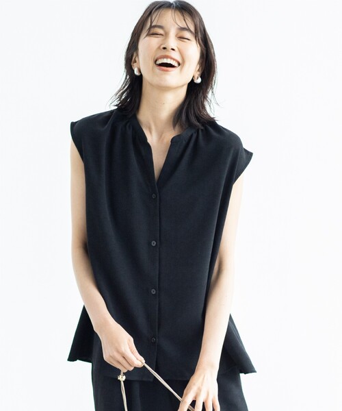 THE SHOP TK (ザ ショップ ティーケー )の「◆【イージーケア】麻調ノースリーブブラウス(シャツ/ブラウス・レディース・ブラック/オフホワイト/カーキ/イエロー/グリーン・12/13)」の2枚目の写真