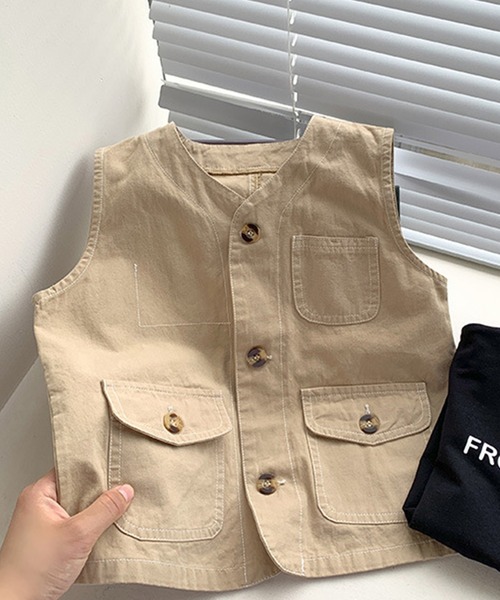 aimoha（アイモハ）の「【aimoha-KIDS-】【新作】子供服 ワーク ベスト（ベスト・キッズ・ベージュ・90/100/110/120/130/140）」の4枚目の写真