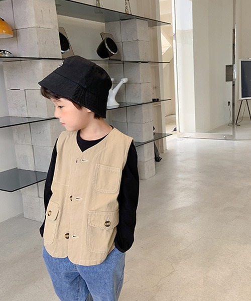 aimoha（アイモハ）の「【aimoha-KIDS-】【新作】子供服 ワーク ベスト（ベスト・キッズ・ベージュ・90/100/110/120/130/140）」の2枚目の写真
