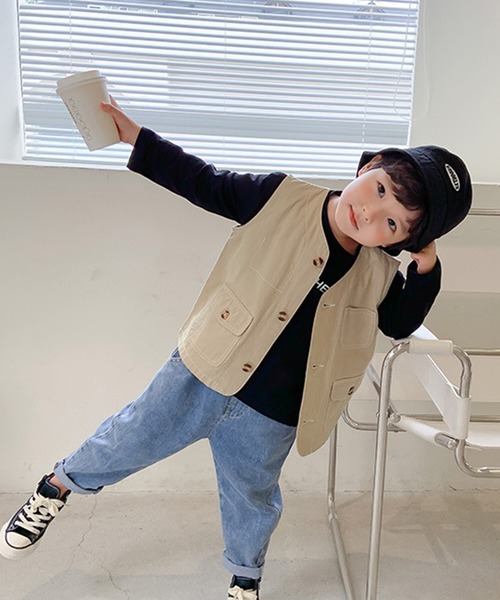 aimoha（アイモハ）の「【aimoha-KIDS-】【新作】子供服 ワーク ベスト（ベスト・キッズ・ベージュ・90/100/110/120/130/140）」の5枚目の写真