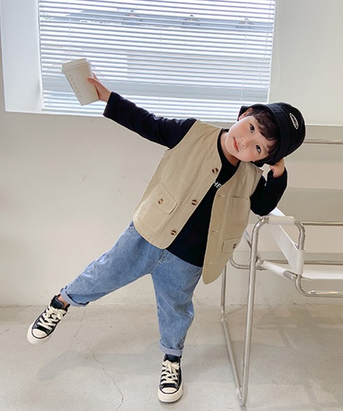 aimoha（アイモハ）の「【aimoha-KIDS-】【新作】子供服 ワーク ベスト（ベスト・キッズ・ベージュ・90/100/110/120/130/140）」の3枚目の写真