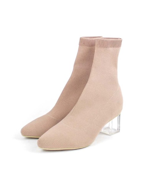VIVIAN（ヴィヴィアン）の「クリアヒールニットショートブーツ（ブーツ・レディース・ベージュ/ブラック・S/M/L）」の9枚目の写真