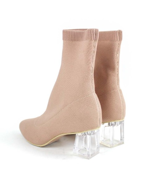VIVIAN（ヴィヴィアン）の「クリアヒールニットショートブーツ（ブーツ・レディース・ベージュ/ブラック・S/M/L）」の5枚目の写真