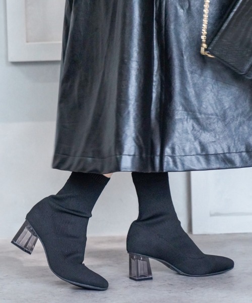 VIVIAN（ヴィヴィアン）の「クリアヒールニットショートブーツ（ブーツ・レディース・ベージュ/ブラック・S/M/L）」の13枚目の写真