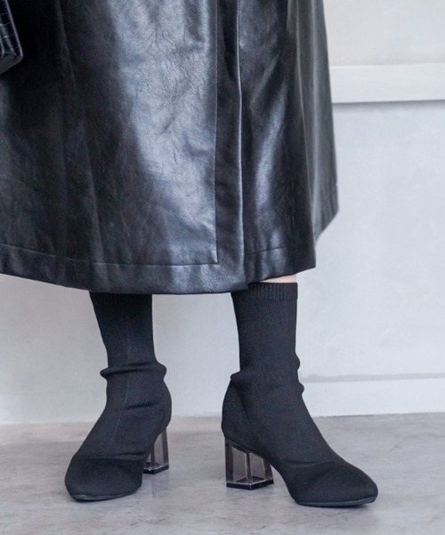 VIVIAN（ヴィヴィアン）の「クリアヒールニットショートブーツ（ブーツ・レディース・ベージュ/ブラック・S/M/L）」の17枚目の写真