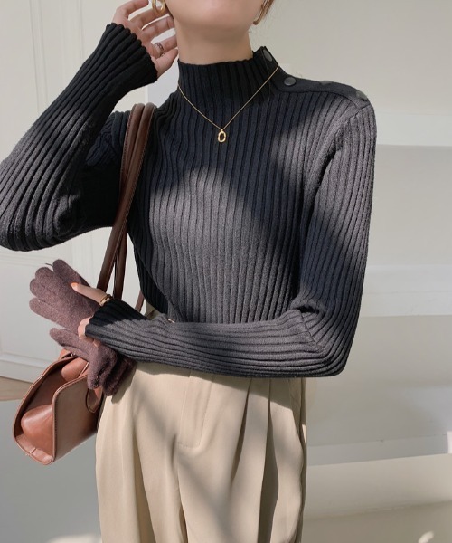 ABITOKYO（アビトーキョー）の「サイドボタンタートルネックリブプルオーバー（ニット/セーター・レディース・ホワイト/ブラック/ベージュ/グレー/アイボリー・FREE）」の13枚目の写真