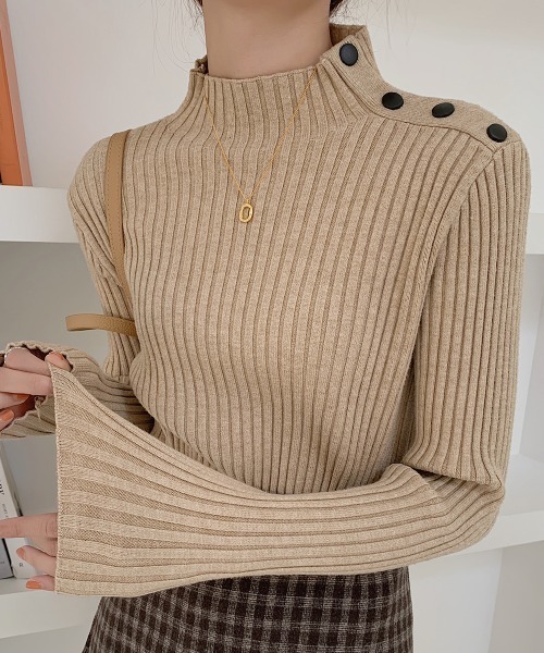 ABITOKYO（アビトーキョー）の「サイドボタンタートルネックリブプルオーバー（ニット/セーター・レディース・ホワイト/ブラック/ベージュ/グレー/アイボリー・FREE）」の21枚目の写真