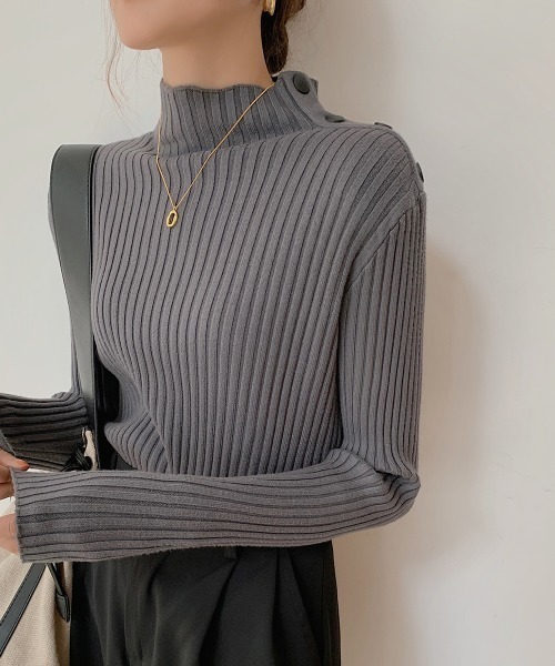 ABITOKYO（アビトーキョー）の「サイドボタンタートルネックリブプルオーバー（ニット/セーター・レディース・ホワイト/ブラック/ベージュ/グレー/アイボリー・FREE）」の9枚目の写真