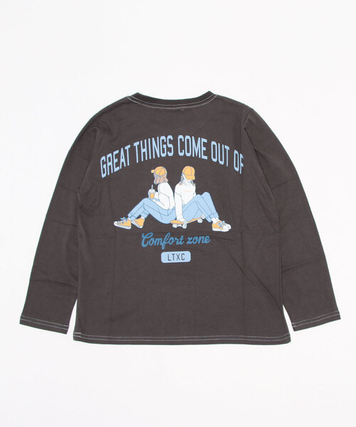 LOVETOXIC（ラブトキシック）の「バックカレッジイラスト長袖Tシャツ（Tシャツ/カットソー・キッズ・オレンジ/チャコール/サックスブルー/アイボリー・SS/M/S/L）」の8枚目の写真