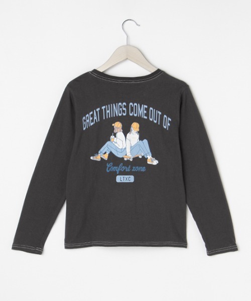LOVETOXIC（ラブトキシック）の「バックカレッジイラスト長袖Tシャツ（Tシャツ/カットソー・キッズ・オレンジ/チャコール/サックスブルー/アイボリー・SS/M/S/L）」の11枚目の写真