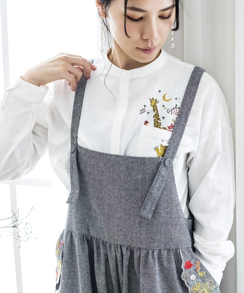 ScoLar(スカラー)の「刺繍コクーン型サロペット(サロペット/オーバーオール・レディース・ネイビー/ブラック・M)」の7枚目の写真