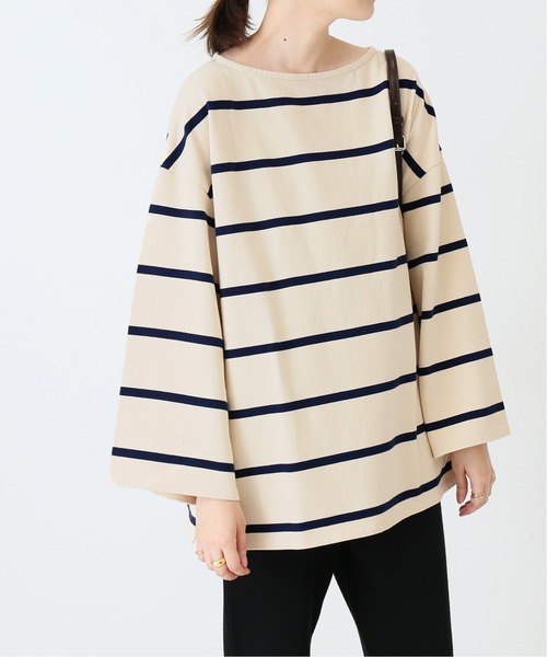 SLOBE IENA(スローブイエナ)の「ルーズスリーブボーダープルオーバー【手洗い可能】◆(Tシャツ/カットソー・レディース・ブラック/ネイビー/カーキ・FREE)」の3枚目の写真