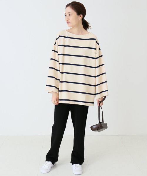 SLOBE IENA(スローブイエナ)の「ルーズスリーブボーダープルオーバー【手洗い可能】◆(Tシャツ/カットソー・レディース・ブラック/ネイビー/カーキ・FREE)」の4枚目の写真