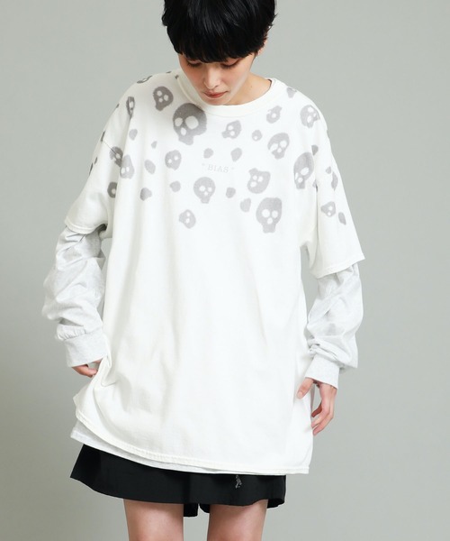 BIAS（バイアス）の「【BIAS】 カラースカルドットプリント白Tee＆ロンTセット（Tシャツ/カットソー・メンズ・ライトグレー/ブラック/ピンク系その他/ライム/ライトベージュ/ライトブルー・LARGE/SMALL/MEDIUM）」の7枚目の写真