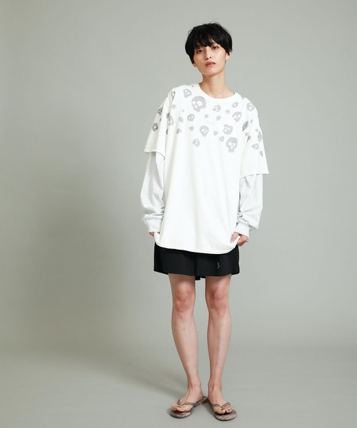 BIAS（バイアス）の「【BIAS】 カラースカルドットプリント白Tee＆ロンTセット（Tシャツ/カットソー・メンズ・ライトグレー/ブラック/ピンク系その他/ライム/ライトベージュ/ライトブルー・LARGE/SMALL/MEDIUM）」の8枚目の写真
