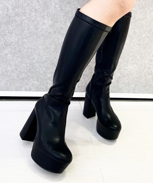 ESPERANZA(エスペランサ)の「◆【ラク盛りシリーズ】ストレッチチャンキーヒール厚底ロングブーツ(ブーツ・レディース・ブラック/アイボリー/ブラック系/こしょう色系1・LL/M/L/S)」の12枚目の写真