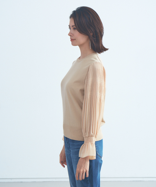 Abahouse Devinette(ドゥヴィネット)の「【BRAHMIN】14G天竺ドッキングプルオーバー(ニット/セーター・レディース・ベージュ/ブラック・フリー)」の6枚目の写真