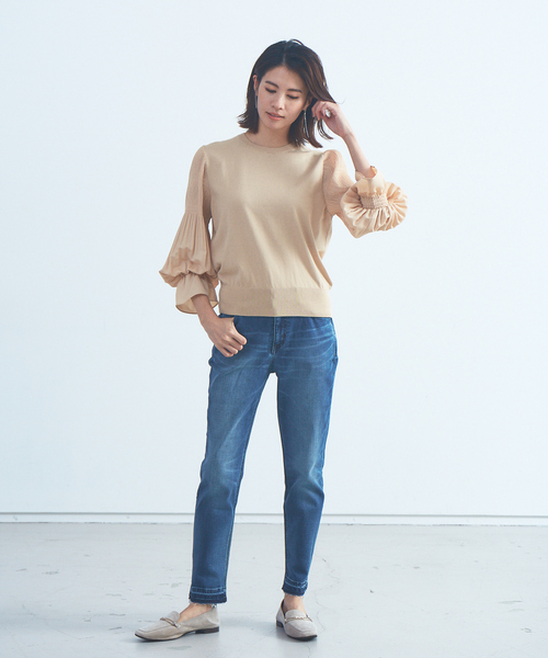 Abahouse Devinette(ドゥヴィネット)の「【BRAHMIN】14G天竺ドッキングプルオーバー(ニット/セーター・レディース・ベージュ/ブラック・フリー)」の12枚目の写真