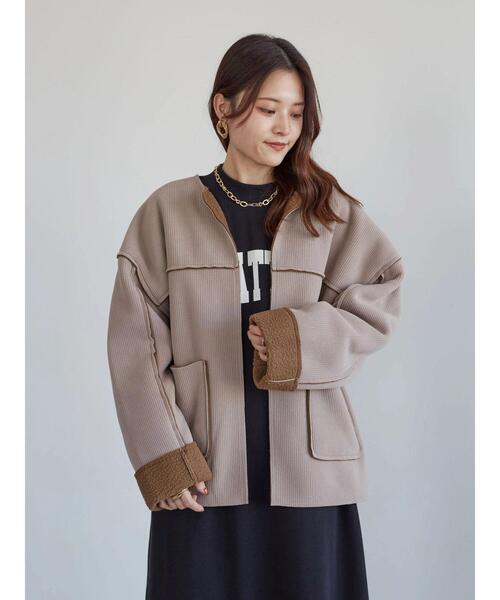 Green　Parks（グリーンパークス）の「裏ボアノーカラーブルゾン＊（ブルゾン・レディース・モカ/アイボリー/チャコールグレー・FREE）」の21枚目の写真