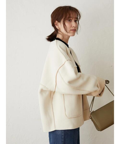 Green　Parks（グリーンパークス）の「裏ボアノーカラーブルゾン＊（ブルゾン・レディース・モカ/アイボリー/チャコールグレー・FREE）」の8枚目の写真