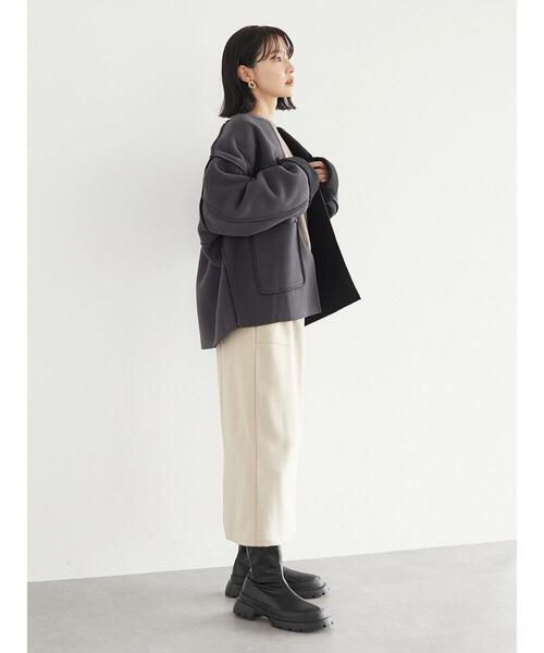 Green　Parks（グリーンパークス）の「裏ボアノーカラーブルゾン＊（ブルゾン・レディース・モカ/アイボリー/チャコールグレー・FREE）」の18枚目の写真