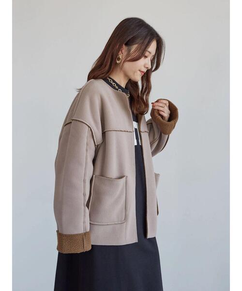 Green　Parks（グリーンパークス）の「裏ボアノーカラーブルゾン＊（ブルゾン・レディース・モカ/アイボリー/チャコールグレー・FREE）」の20枚目の写真