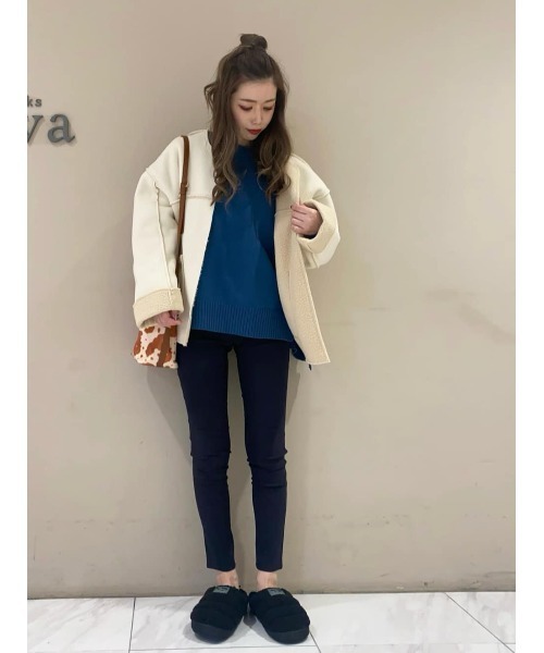 Green　Parks（グリーンパークス）の「裏ボアノーカラーブルゾン＊（ブルゾン・レディース・モカ/アイボリー/チャコールグレー・FREE）」の4枚目の写真