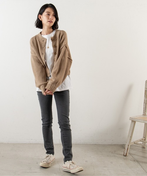 ANGIE（アンジー）の「2WAYショートニットカーディガン（カーディガン/ボレロ・レディース・ブラック/ベージュ/レッド/イエロー/グリーン/アイボリー・FREE）」の9枚目の写真
