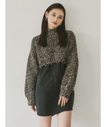 メランジニットドッキングミニワンピース