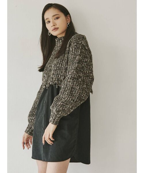 MURUA(ムルーア)の「メランジニットドッキングミニワンピース(ワンピース・レディース・ブラック/アイボリー/ブラウン・1/2)」の4枚目の写真