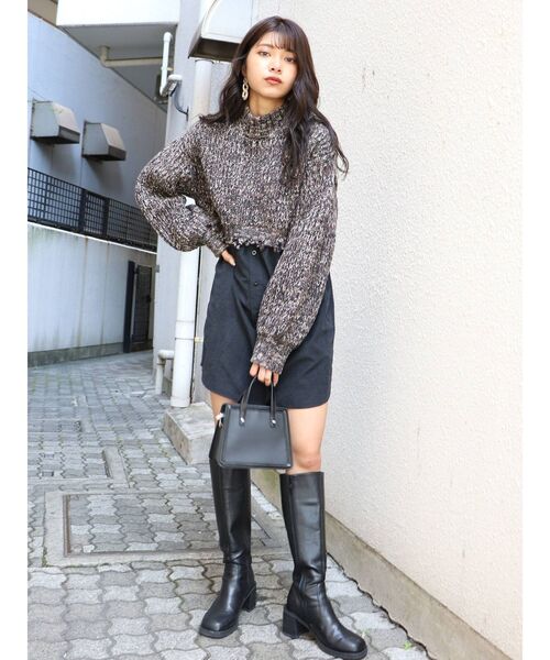 MURUA(ムルーア)の「メランジニットドッキングミニワンピース(ワンピース・レディース・ブラック/アイボリー/ブラウン・1/2)」の9枚目の写真