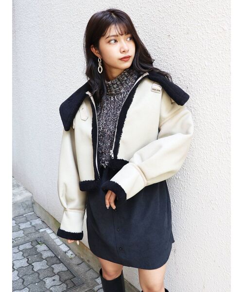 MURUA(ムルーア)の「メランジニットドッキングミニワンピース(ワンピース・レディース・ブラック/アイボリー/ブラウン・1/2)」の12枚目の写真