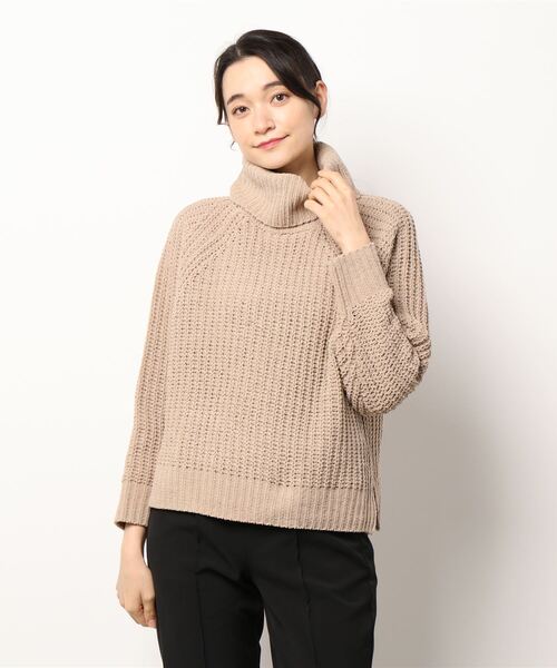 Lugnoncure（ルノンキュール）の「モール糸片畦タートルニット（ニット/セーター・レディース・モカ/オフホワイト/ブルー・ﾌﾘ-）」の6枚目の写真