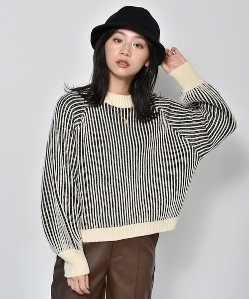 RETRO GIRL（レトロガール）の「配色リブニット編みニット（ニット/セーター・レディース・ホワイト系その他/ブラウン系その他/グリーン系その他/オレンジ系その他・FREE）」の2枚目の写真