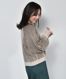 配色リブニット編みニット