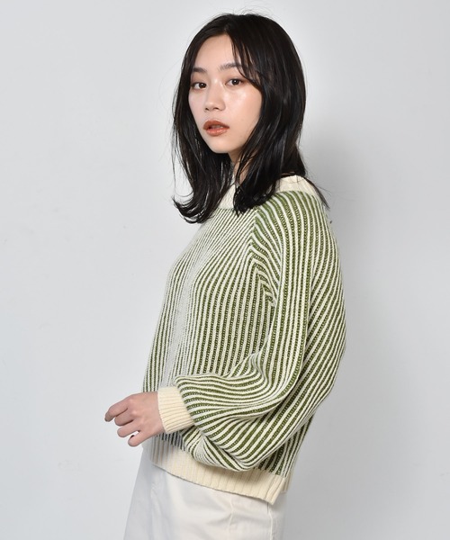 RETRO GIRL（レトロガール）の「配色リブニット編みニット（ニット/セーター・レディース・ホワイト系その他/ブラウン系その他/グリーン系その他/オレンジ系その他・FREE）」の3枚目の写真