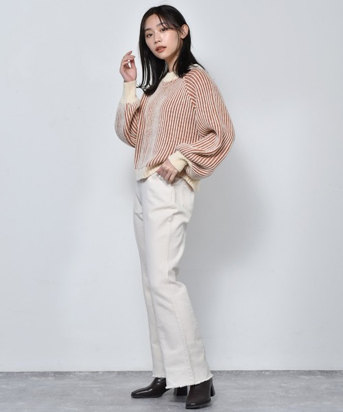 RETRO GIRL（レトロガール）の「配色リブニット編みニット（ニット/セーター・レディース・ホワイト系その他/ブラウン系その他/グリーン系その他/オレンジ系その他・FREE）」の11枚目の写真