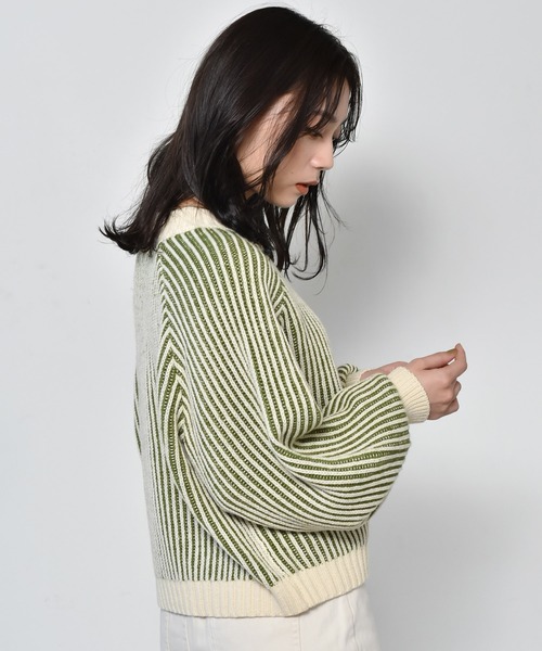 RETRO GIRL（レトロガール）の「配色リブニット編みニット（ニット/セーター・レディース・ホワイト系その他/ブラウン系その他/グリーン系その他/オレンジ系その他・FREE）」の9枚目の写真