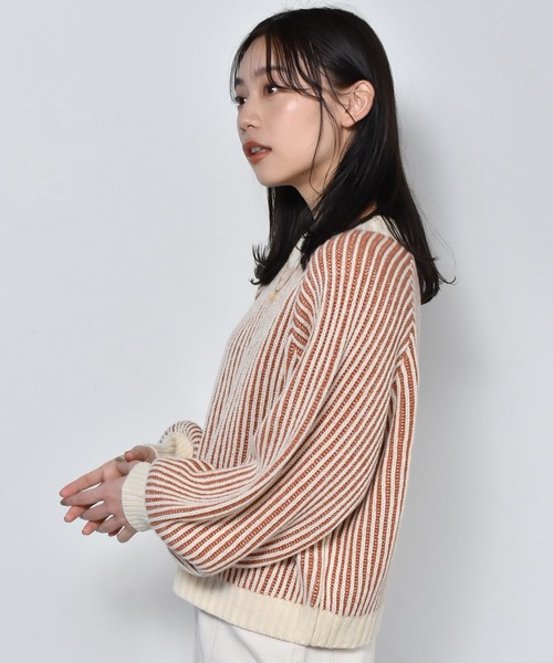 RETRO GIRL（レトロガール）の「配色リブニット編みニット（ニット/セーター・レディース・ホワイト系その他/ブラウン系その他/グリーン系その他/オレンジ系その他・FREE）」の12枚目の写真