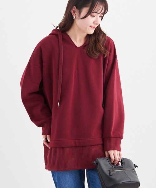 RAY CASSIN FAVORI(レイカズンフェバリ)の「・RAY CASSIN リブレイヤードフードチュニック*(スウェット・レディース・ブラック/ベージュ/アイボリー/ボルドー・FREE)」の4枚目の写真