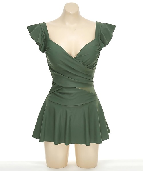 Dita Muaj.（ディータムアージュ）の「ショルダーフリル クロスウエストワンピース 水着（水着・レディース・グリーン/ピンクベージュ・M/L/XL）」の6枚目の写真