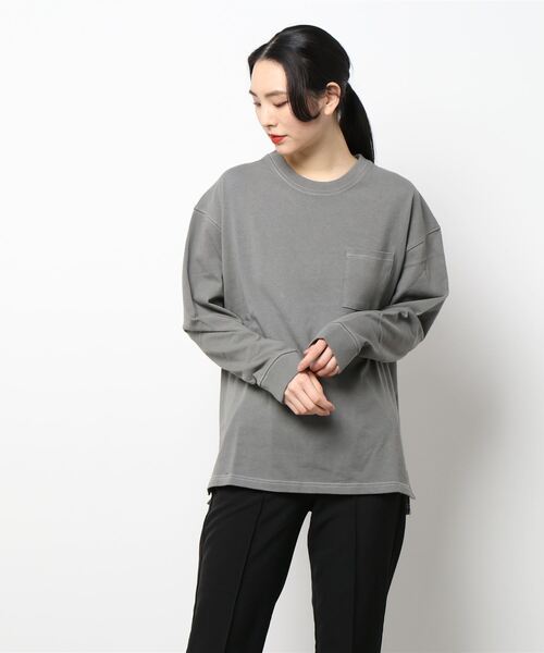 INASTUDIOS ZOO（イーナストゥディオスズー）の「「INASTUDIOS SELECT」ステッチング ロングTシャツ トップス レディース（Tシャツ/カットソー・レディース・ホワイト/ブラック/サックスブルー/グリーン/サンドベージュ/チャコール・LARGE/MEDIUM/X-LARGE）」の9枚目の写真