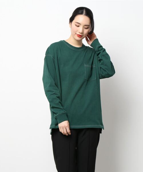 INASTUDIOS ZOO（イーナストゥディオスズー）の「「INASTUDIOS SELECT」ステッチング ロングTシャツ トップス レディース（Tシャツ/カットソー・レディース・ホワイト/ブラック/サックスブルー/グリーン/サンドベージュ/チャコール・LARGE/MEDIUM/X-LARGE）」の12枚目の写真