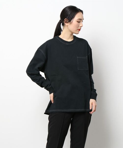 INASTUDIOS ZOO（イーナストゥディオスズー）の「「INASTUDIOS SELECT」ステッチング ロングTシャツ トップス レディース（Tシャツ/カットソー・レディース・ホワイト/ブラック/サックスブルー/グリーン/サンドベージュ/チャコール・LARGE/MEDIUM/X-LARGE）」の13枚目の写真