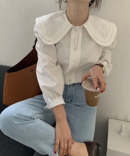 LAC-VERT（ラック・ヴェール）の「ビックフリルカラーブラウス（シャツ/ブラウス・レディース・ホワイト/ライトブルー・FREE）」の2枚目の写真