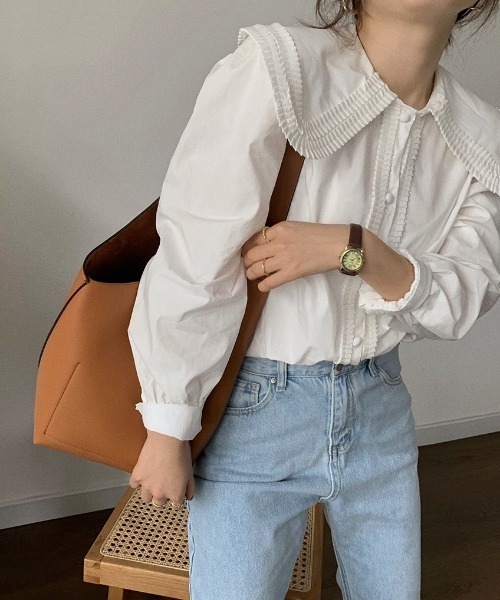 LAC-VERT（ラック・ヴェール）の「ビックフリルカラーブラウス（シャツ/ブラウス・レディース・ホワイト/ライトブルー・FREE）」の12枚目の写真