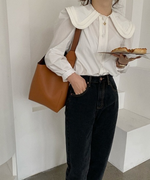 LAC-VERT（ラック・ヴェール）の「ビックフリルカラーブラウス（シャツ/ブラウス・レディース・ホワイト/ライトブルー・FREE）」の14枚目の写真