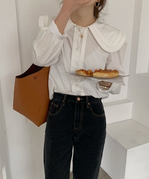 LAC-VERT（ラック・ヴェール）の「ビックフリルカラーブラウス（シャツ/ブラウス・レディース・ホワイト/ライトブルー・FREE）」の15枚目の写真